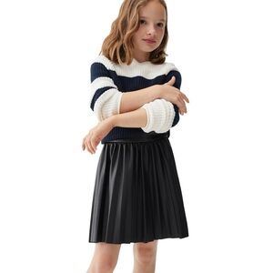 Zara skirt Black Accordion Pleated Kids Faux Leather Skirt
